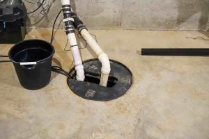 A sump pump in a basement